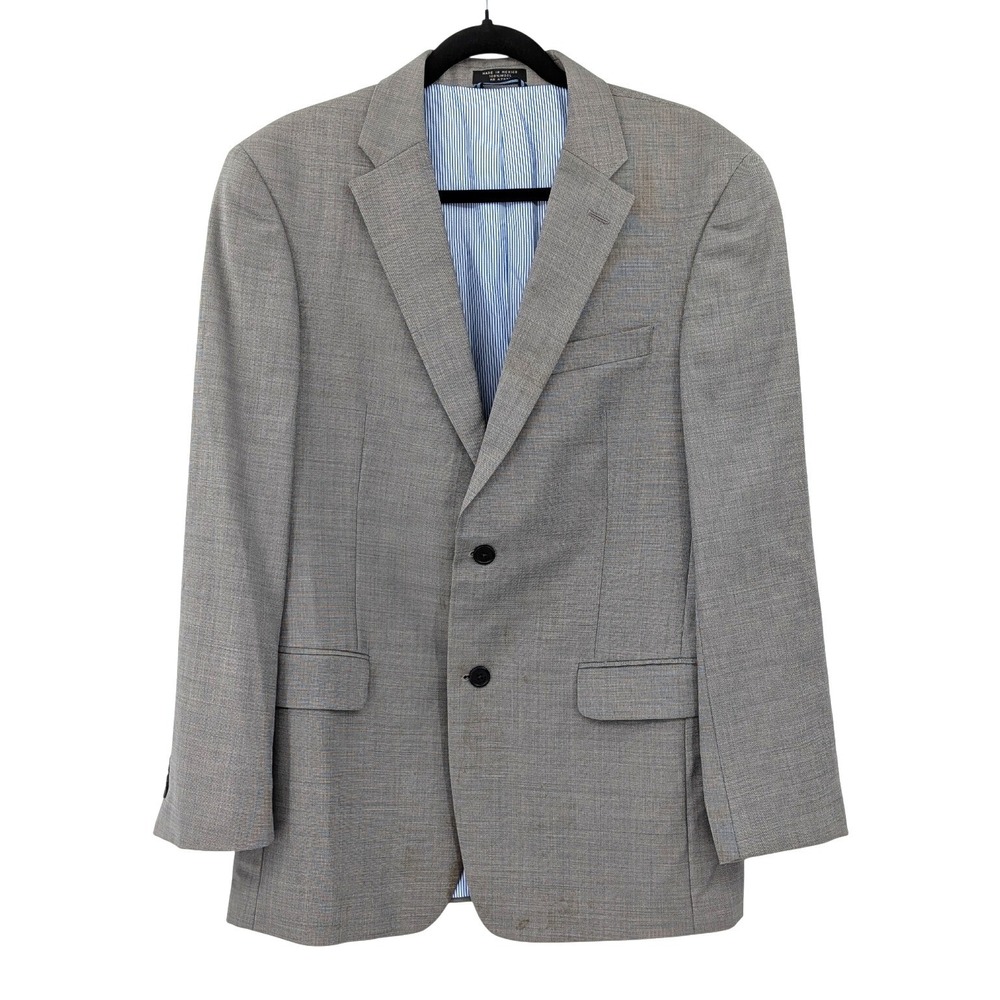 Tommy Hilfiger Wool Blazer Gray Tailored Sport Coat Classic 100% Wool Sz L FLAW
